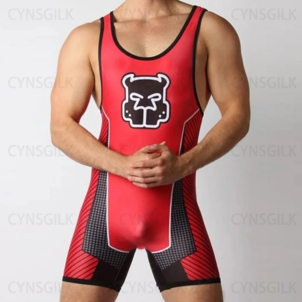 Wrestling Singlets Suit Men\'s One Piece PowerLifting Bodysuit Gym Sports Fitness Skinsuit Iron Sleeveless Weightlifting Clothes