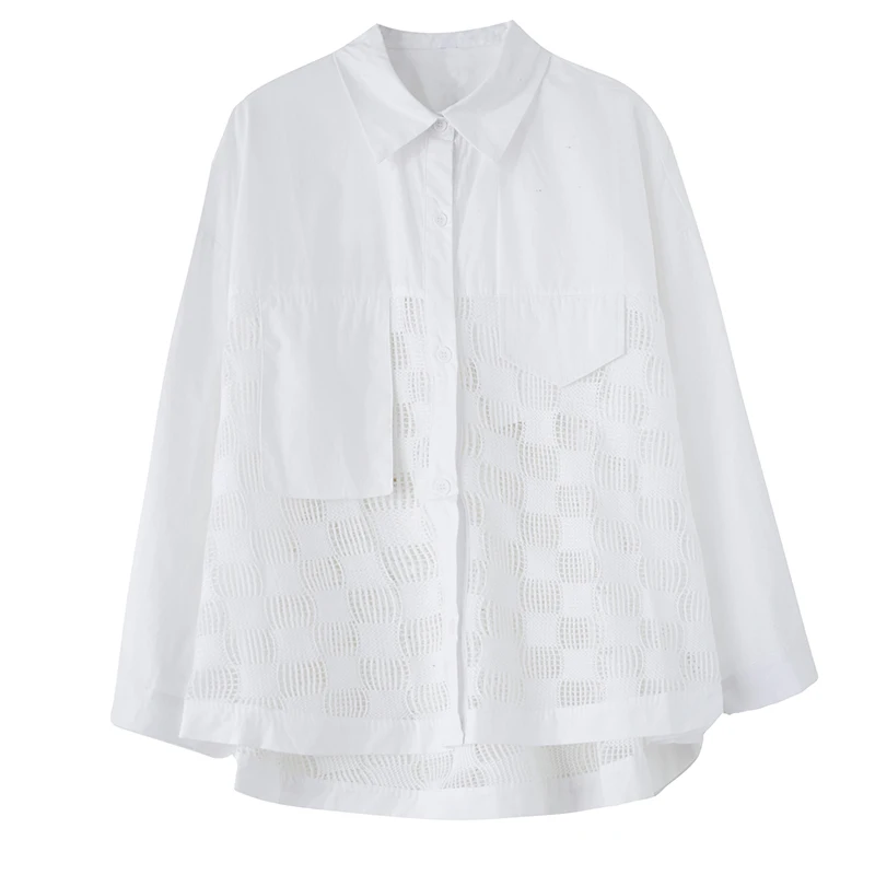 Csa Drapeada con Bordado Pesado Antiarrugas para Mujer, Top Irregular con Bolsillo, Diseño Pequeño y E para Primave...