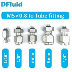 1 pc SS316 M5x0.8 M8x1 Metric Male Thread to Compression Ferrule Tube Fitting 1/16