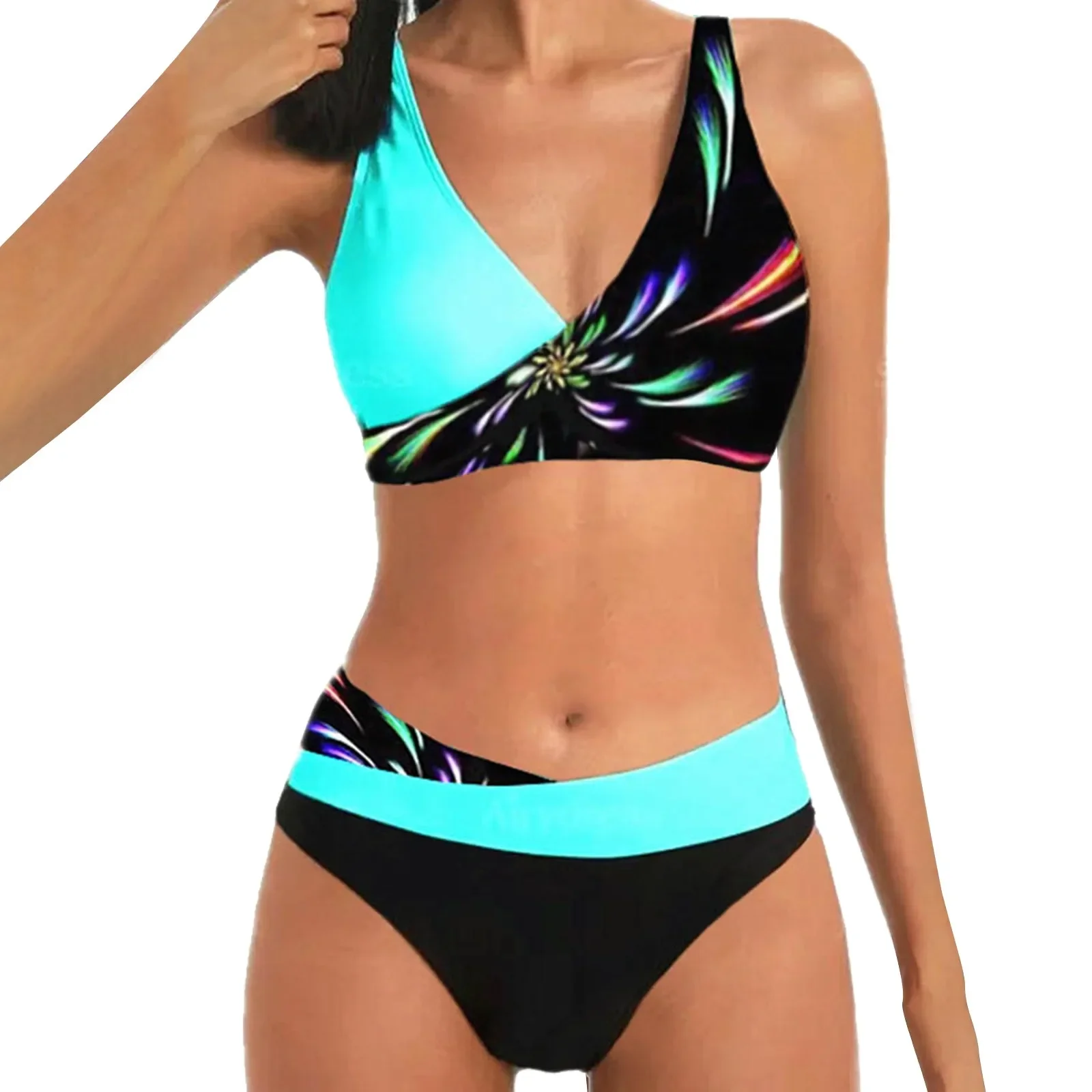 Bra Bathing Suit Tops for Women Women's Colour Print High Waisted Tankini Triangle Panties Two Girls Swimming Shorts And Top