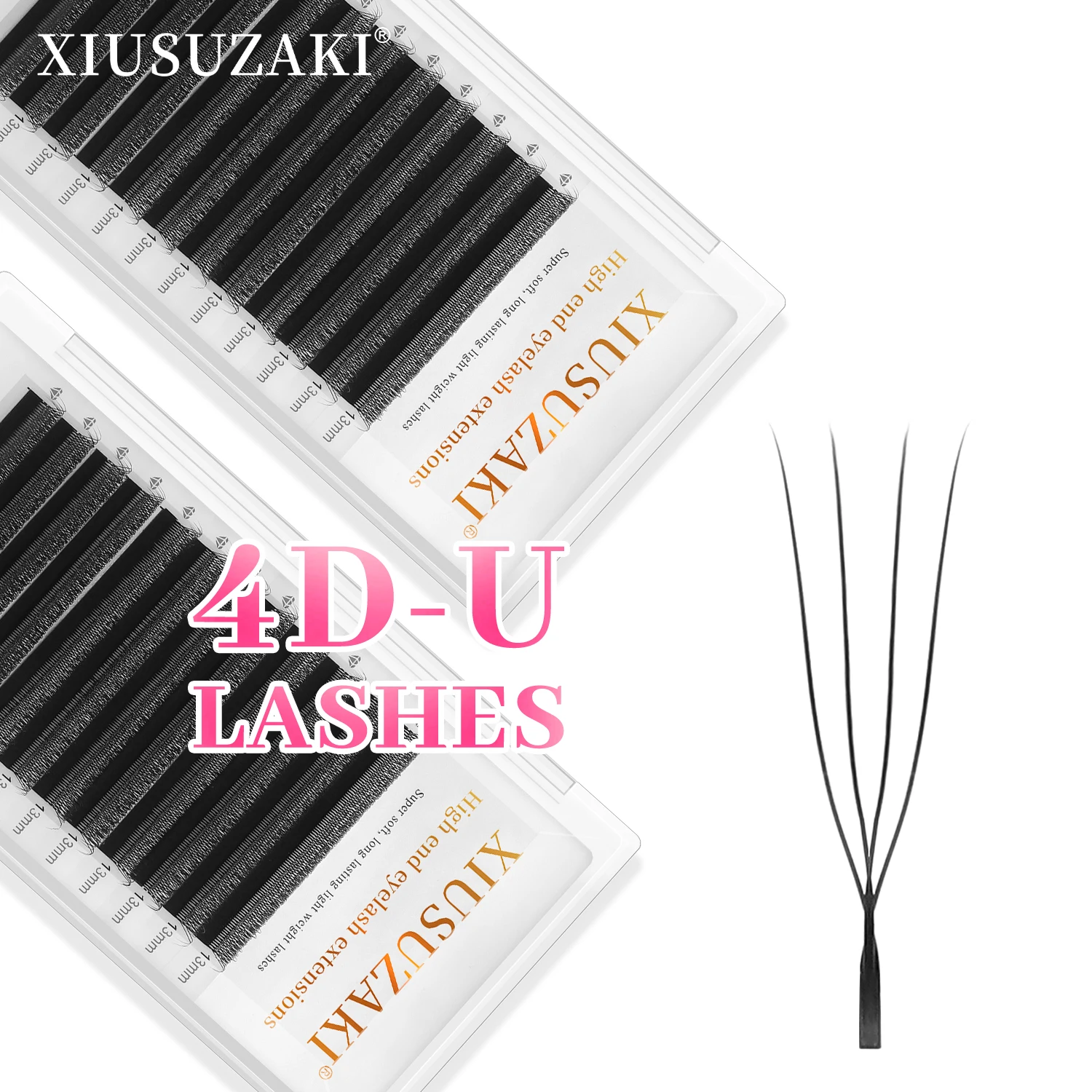 XIUSUZAKI L/LU/M Curl U Shaped 4D Lashes Extensions Matte Black U 4D Lashes Extensions Premade Fans Individual False Lashes