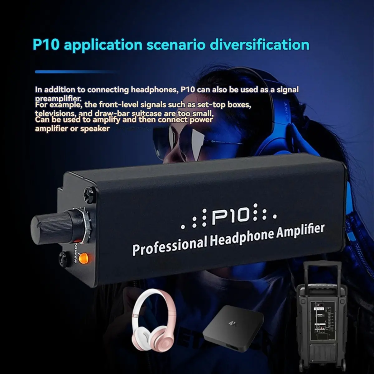 T80C! Amplificadores de Fone de Ouvido P10 Pequenos com Saída/Entrada de 3,5mm, Amplificador de Fone de Ouvido Estéreo