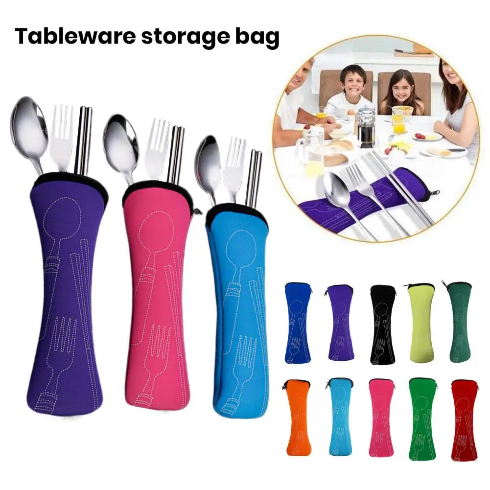 20cm Cutlery Storage Bag Tableware Cloth Zipper Design Pouch Fork Spoon Chopsticks Office Camping Travel Utensil Carrying Case