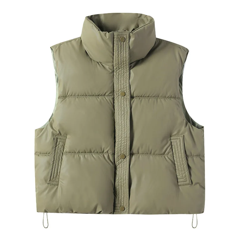 

Autumn Winter 2025 New Female Stand Collar Waistcoat Outwear Korean Fashion Short Down Cotton Vest Parkas Outwear