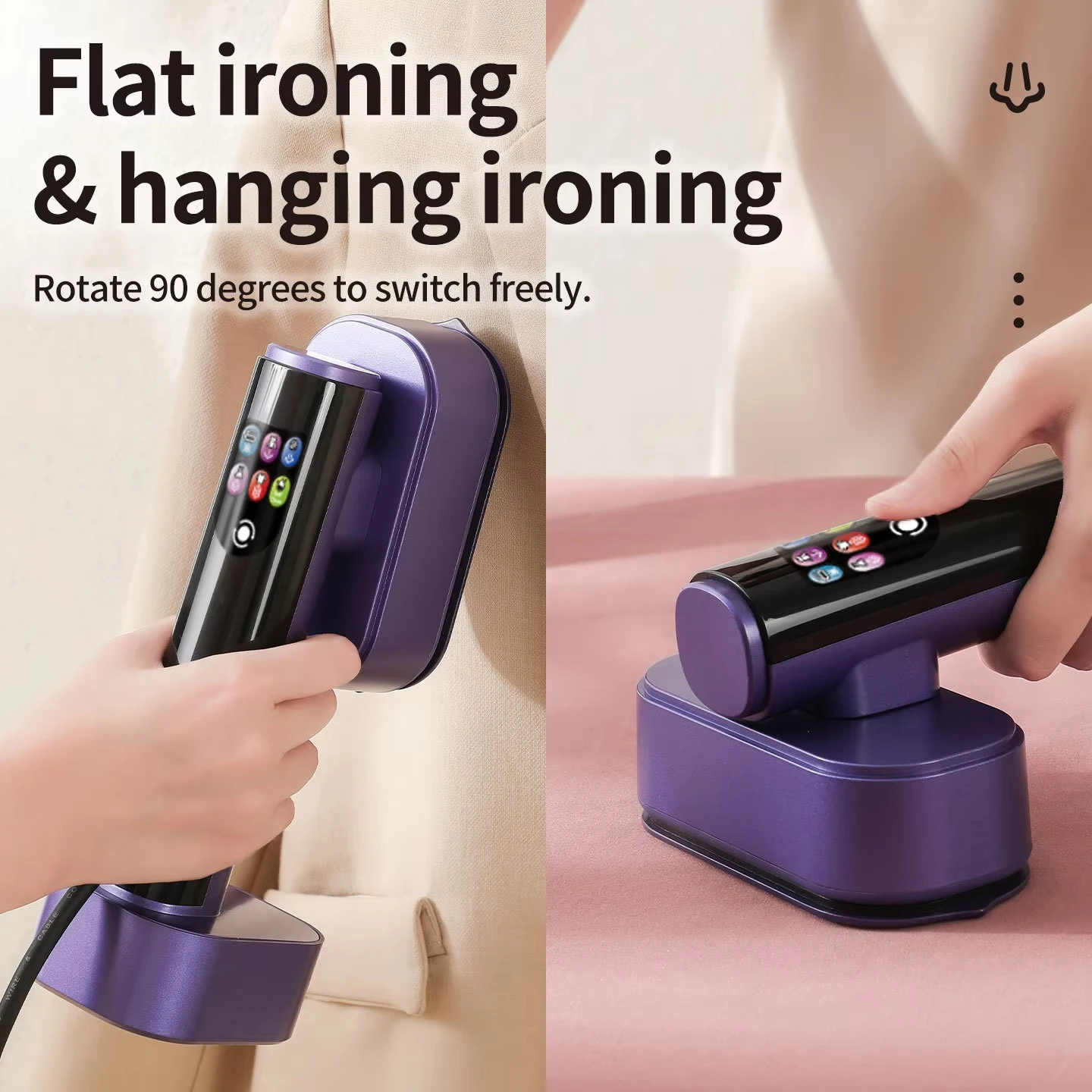 1300W Portable Steam Iron with Rotating Head LED Screen 15S Upgraded Wrinkle Removal Technology Adjustable Smart Temperature