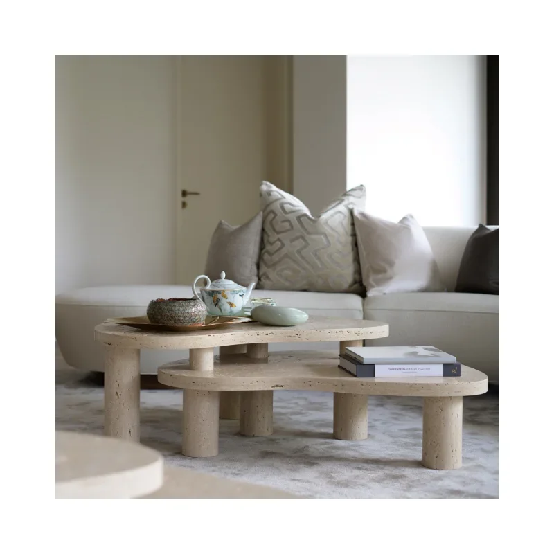 SHIHUI Modern Luxury Marble Coffee Table Base Travertine Sitting Room Tea Cafe Set Nesting