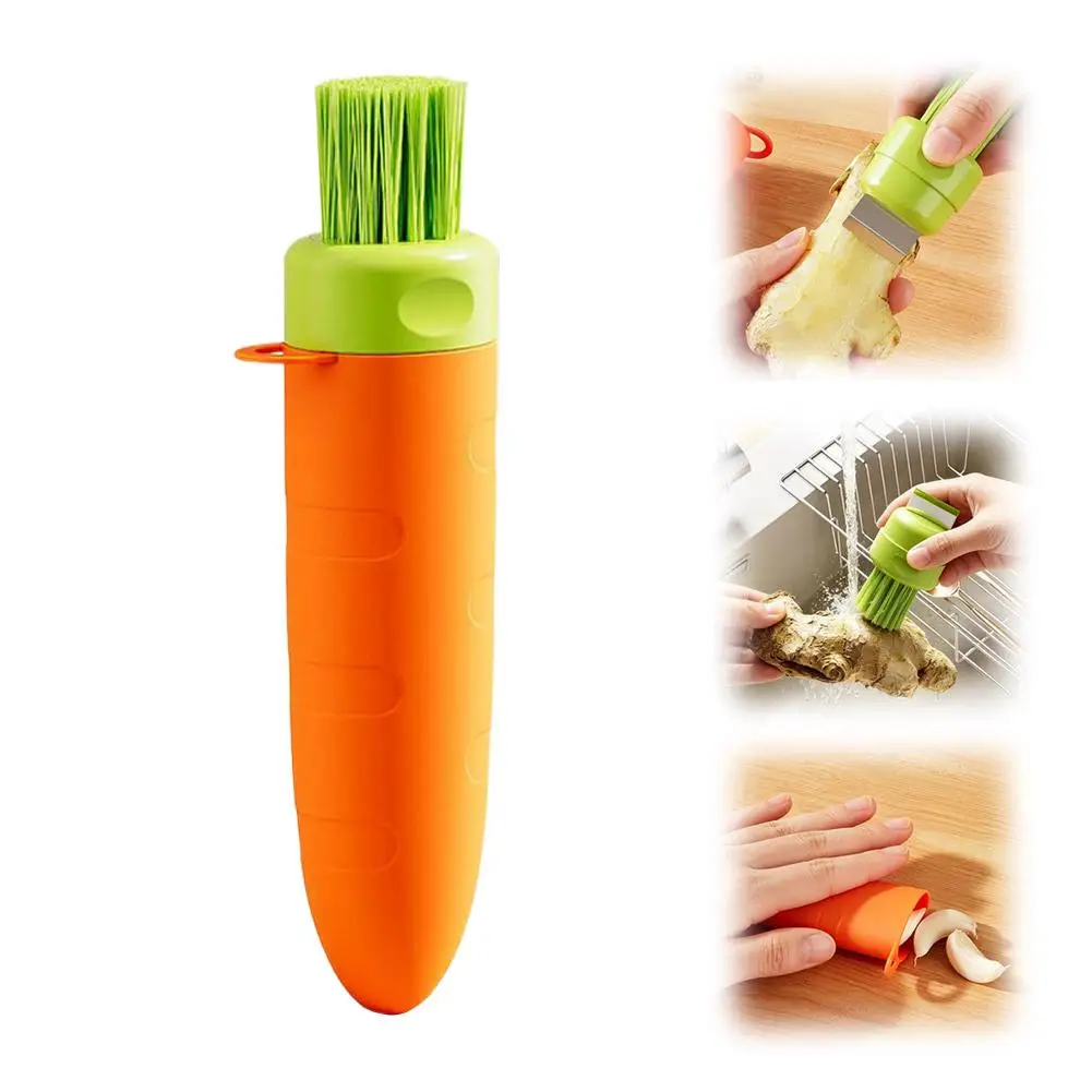 3 IN 1 Silicone Garlic Peeler Tube Roller, Cute Carrot Shaped Garlic Tube, Non-Slip Kitchen Gadget for Garlic & Ginger Processor