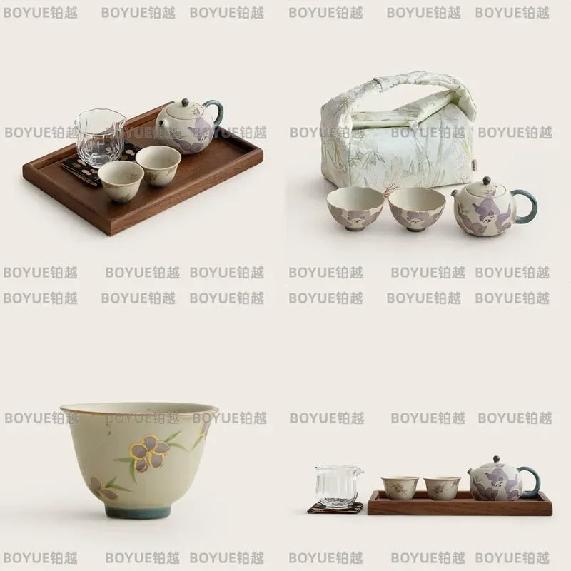 for Caramel Glaze Hand Painted Nine Tailed Fox One Pot Two Cups Portable Travel Tea Set Ceramic Kung Fu Tea Set Cloth