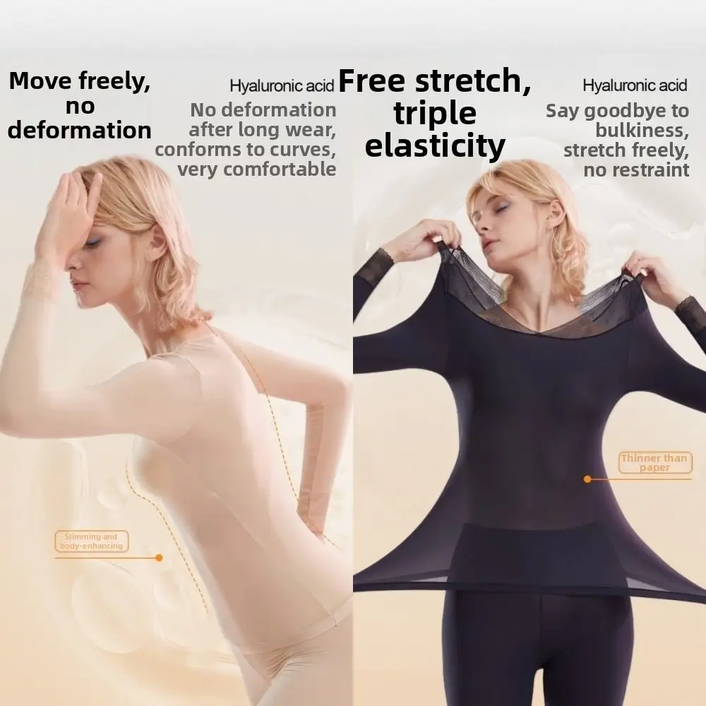 Tops and Pants Women Thermal Clothes Ultra-thin Invisible Feel Heating Thermal Underwear Lingerie Large Size Warmth Long Pants