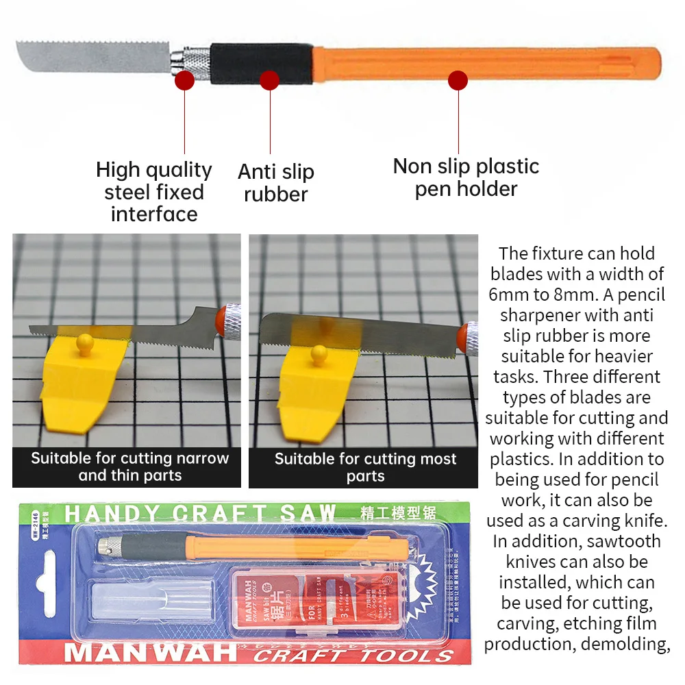 Mini Saw Multi Purpose Hand DIY Steel Saw Wood Saw Kit 3 Blades Woodworking Metalworking Model Hobby Tool