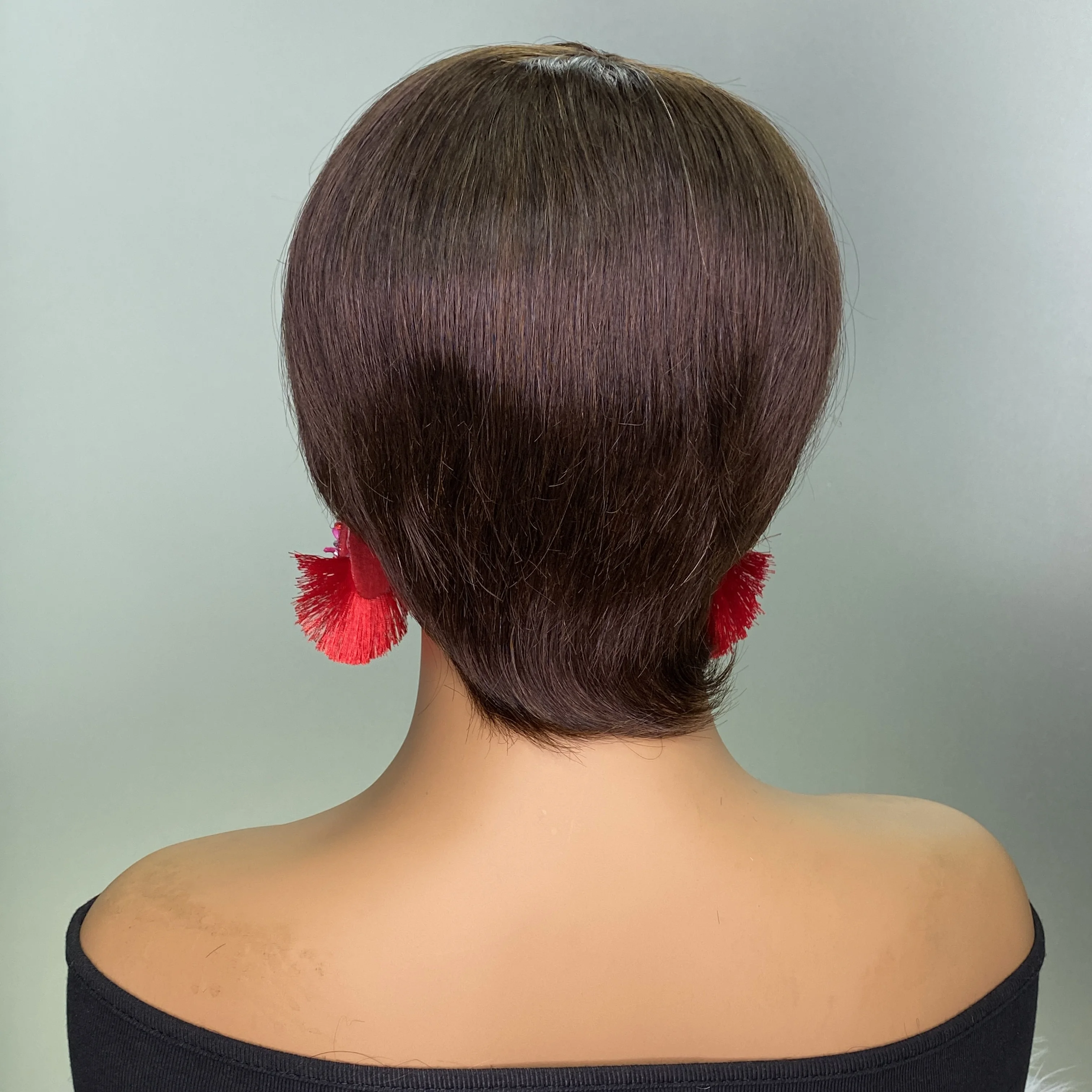 Human Hair Short Layered Pixie Cut for Black Women Brazilian Remy Machine Made Brown Color