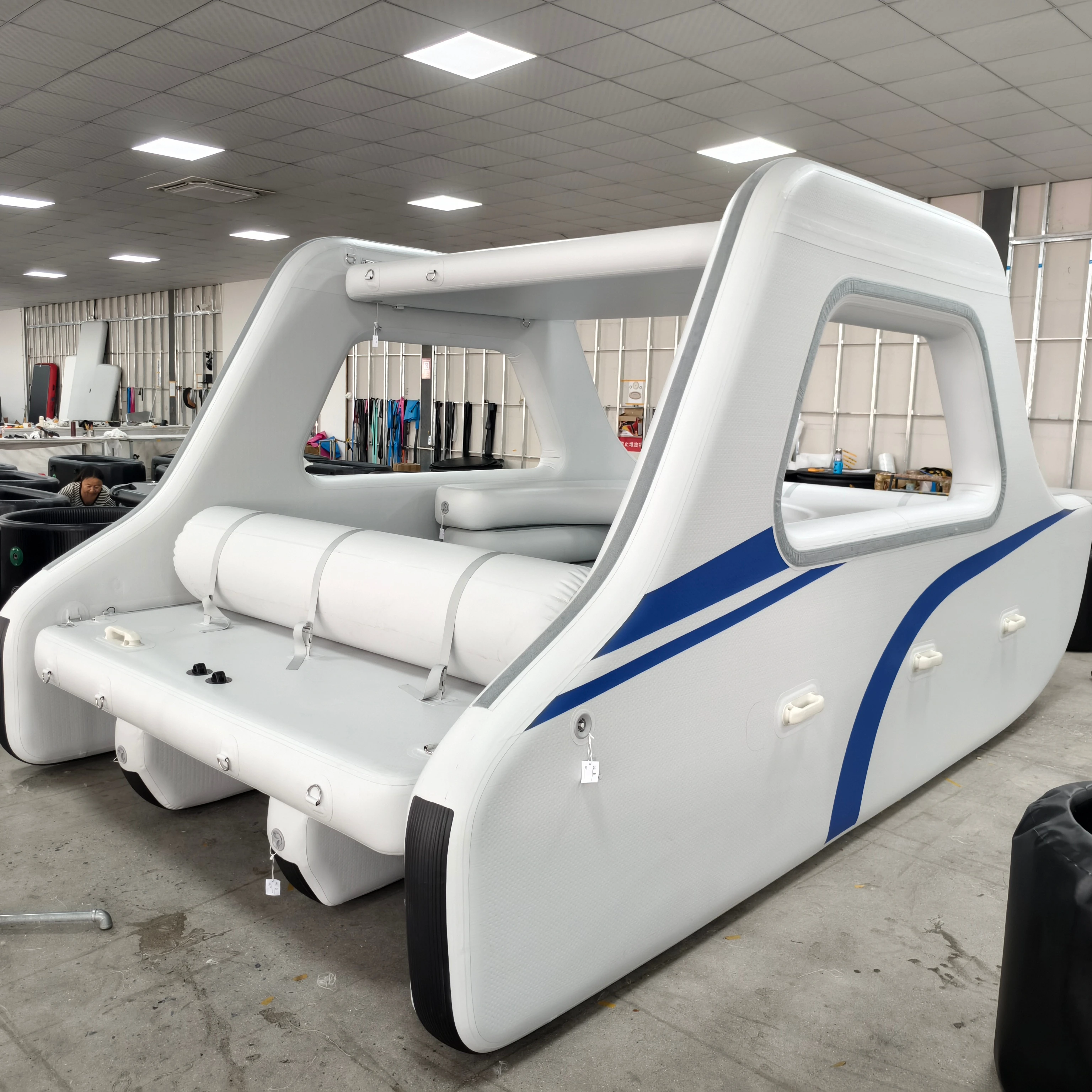 Newly designed inflatable yacht with awning for water leisure and party boats Floating inflatable boats