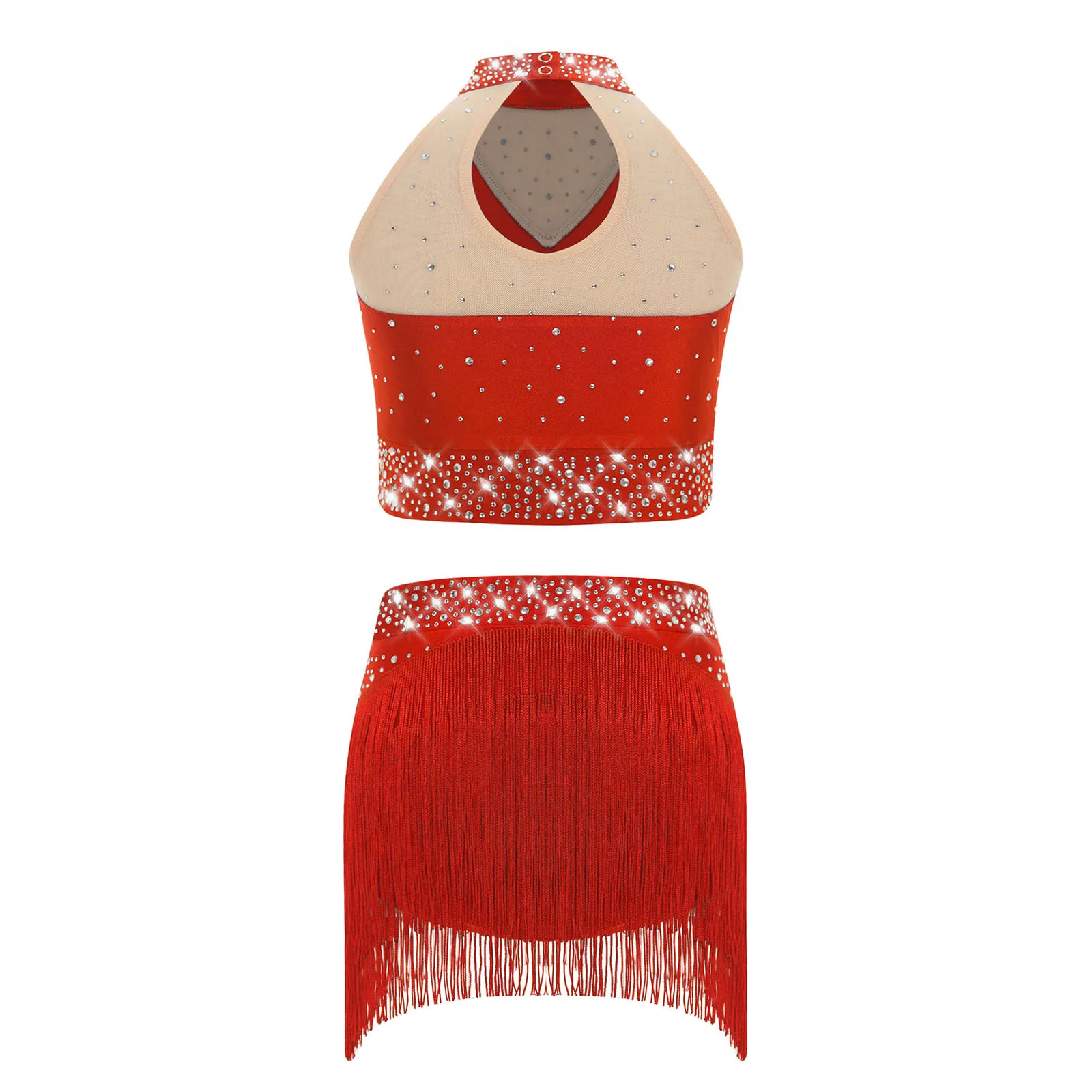 Girls Latin Jazz Dance Outfit Sparkly Sequins Tank Tops Dance Vest with Dance Bottoms Set Stage Performance Dancewear