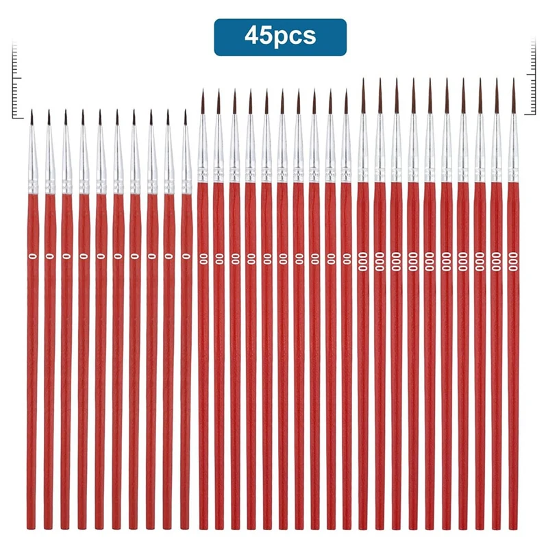 45 szt. Pędzle malarskie z małymi detalami, 3 rozmiary 0 00 Pędzle z drobną podszewką do malowania rzemiosła Akwarela Akryl Malarstwo olejne