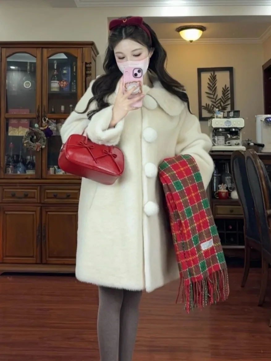 Winter Neue Sle Nette Medium Länge Pelz Ball Umweltfreundliche Leder Pelzmantel Frauen Anti-aging Mantel Pelt Inteated Polyester faser