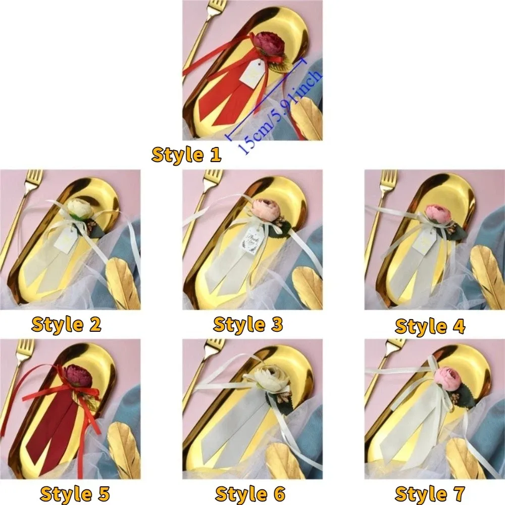 6pcs Realistic Gift Box Decor Silk Ribbon Elegant Wedding Car Flowers Rustic Style Door Handle Flowers Guest Presentation view 6