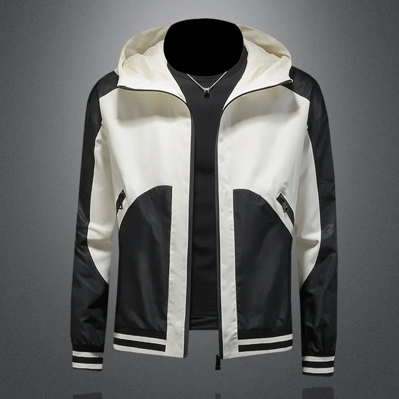 

2026 Spring Luxury Splicing Hooded Jacket for Men High Quality Business Social Jacket Versatile Casual Streetwear Bomber Jackets