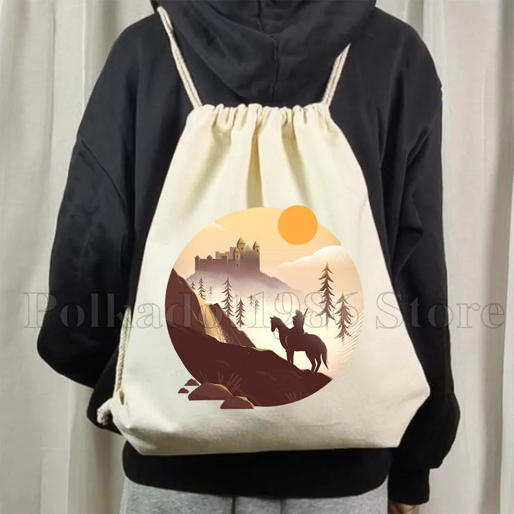 The Wild Hunt Fan Gifts Men Women Geralt Print Canvas Drawstring Soccer Backpack Gym Sackpack String Bag for Hiking Sports Yoga