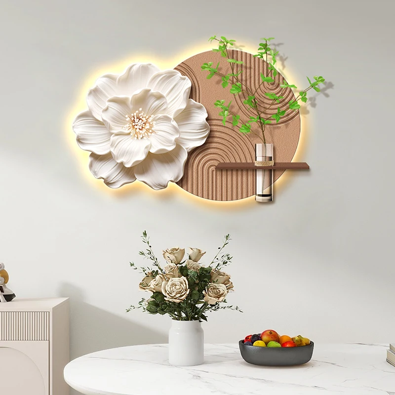 High-end 3D Sandstone Paintings of Cream-colored Hydroponic Greenery for Restaurant Decoration, Suitable as Dining Room Wall Art