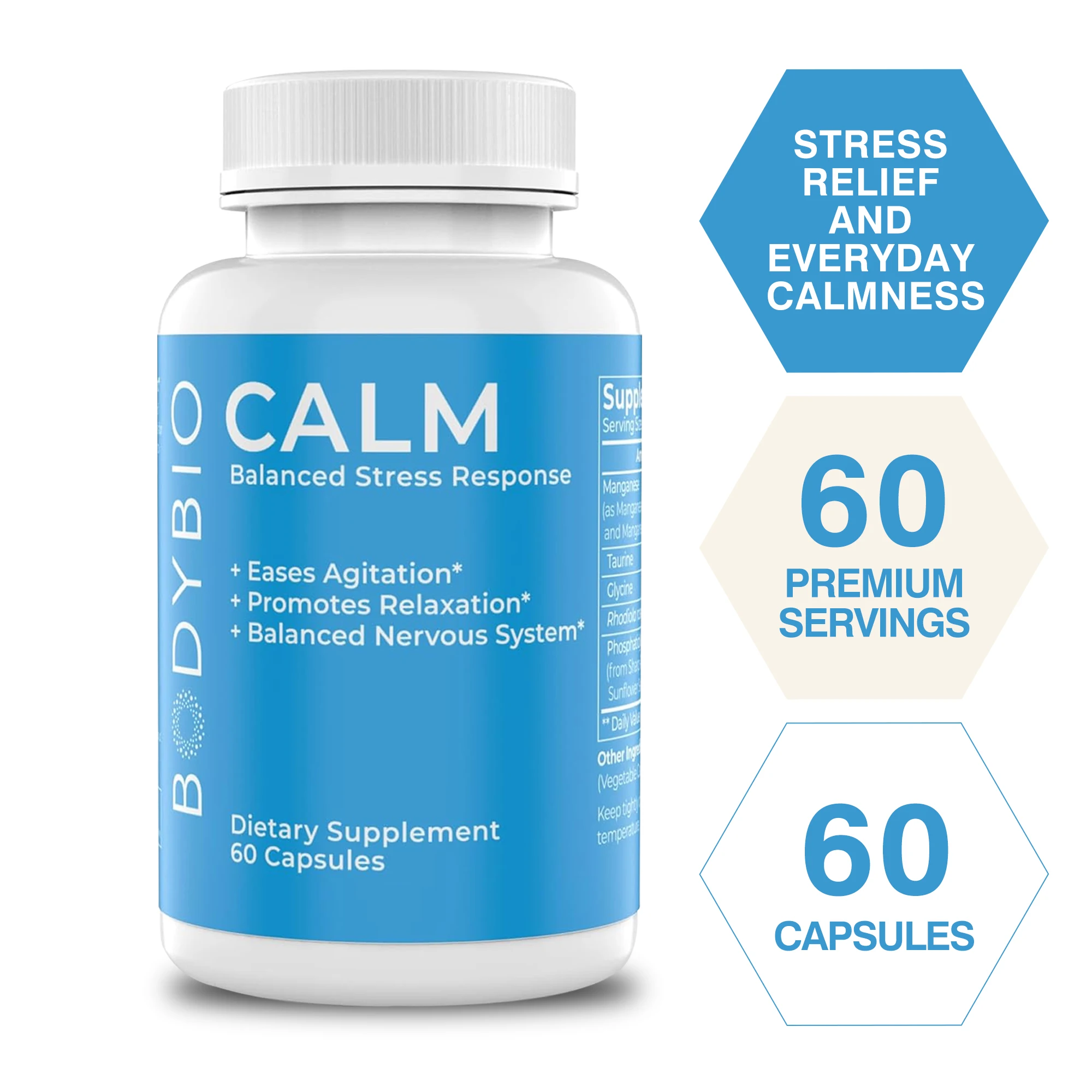 

Calm - Balances Stress Response, Helps Relieve Stress, Promotes Relaxation, and Soothes The Nervous System, Non-GMO