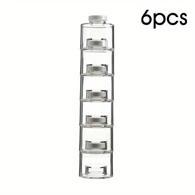 6Pcs/Set Spice Jar Pepper Shaker Box Spice Tower Herb & Spice Tools Transparent Seasoning Cans Kitchen Rack Condiment Bottles