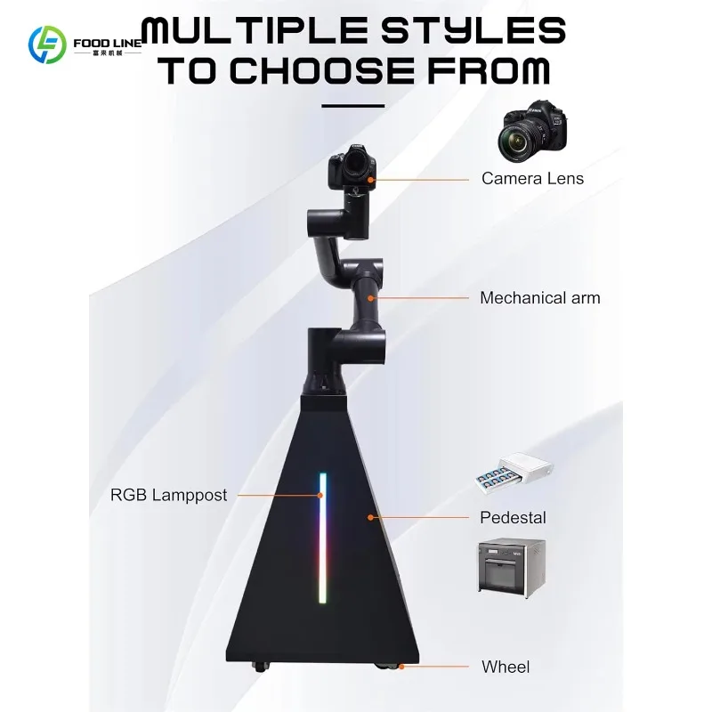 Customized Photo Booth 360 Rotation 6-axis Robot Arm Slow-Motion Video Flight-Case Free Customized Logo Weddings Parties