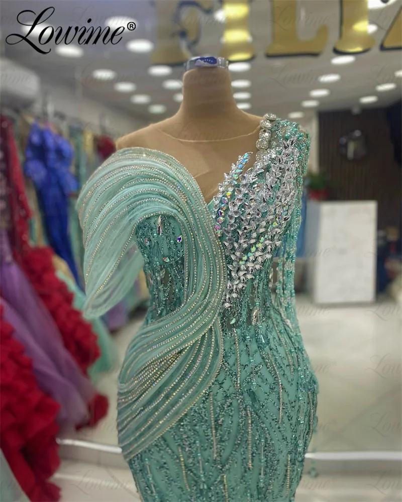Aso Ebi Crystals Mermaid Prom Dress Sequined Beads Evening Dresses Party Second Reception Engagement Gown Robe De Soiree 2024