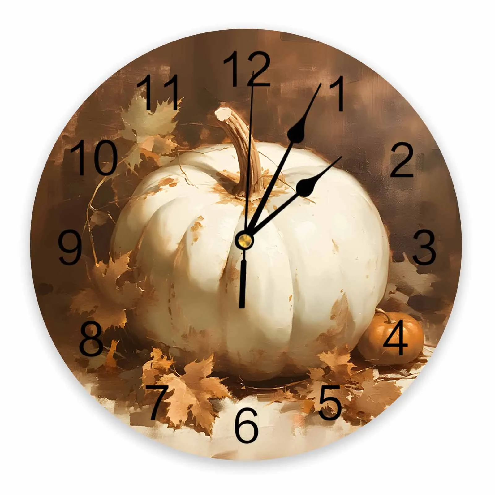 

Autumn Pumpkin Maple Leaves Printed Wall Clock Modern Silent Clock Living Room Home Decor Wall Hanging Watch