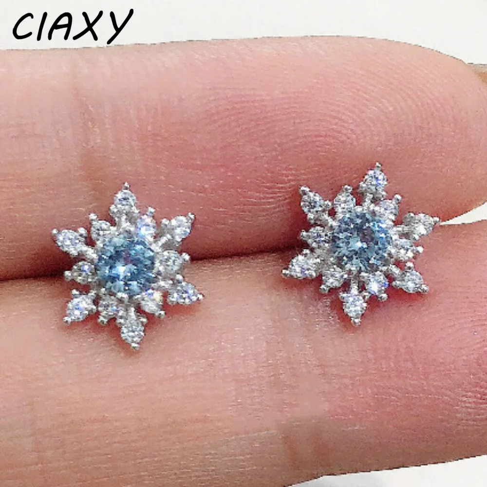 2023 New Snowflake Blue Flower Stud Earrings for Women Charm Fairy Inlaid Zircon Korean Earring Girl Wedding Luxury Jewelry Gift