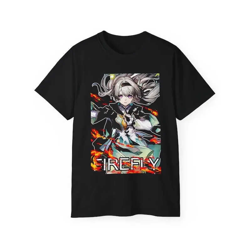 原宿カワイイfireflyプリントTシャツ,ショートキャースターレールスリーブTシャツ,カジュアルユニセックスウェア,夏