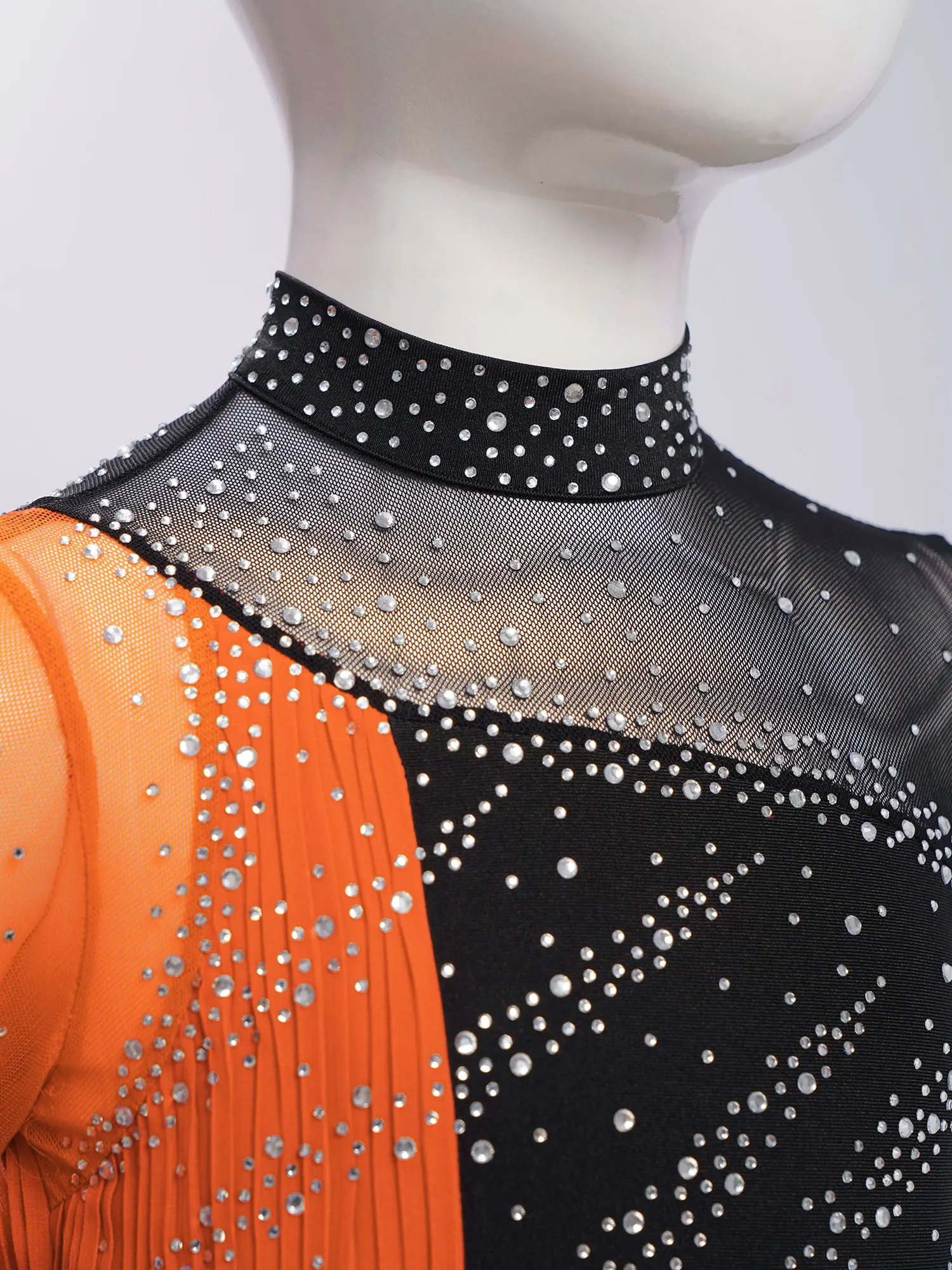 Girls Figure Skating Ballet Dance Gymnastics Acrobatics Tutu Long Sleeve Shiny Rhinestones Sheer Mesh Leotard Dress Dancewear