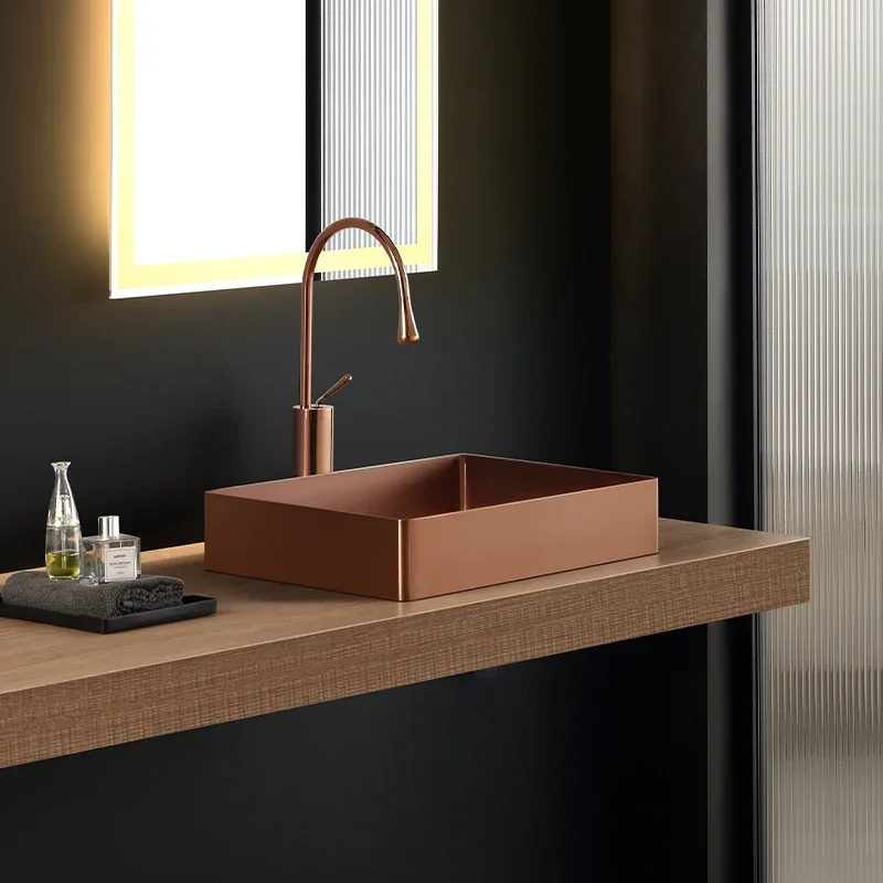 Stainless steel countertop basin, rose gold wash basin bathroom light luxury wash basin