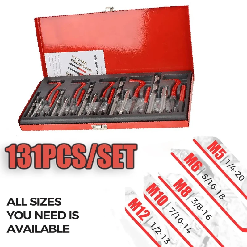 

Комплект для ремонта резьбы из быстрорежущей стали M5 M6 M8 M10 M12, вставки для резьбы для восстановления поврежденной резьбы, инструменты для ремонта 131 шт./компл.
