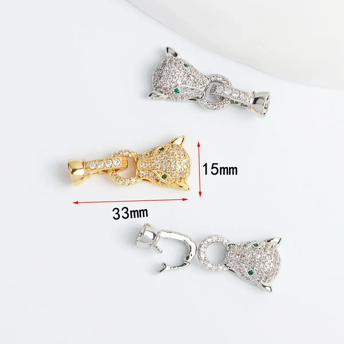 18K 진짜 금 도금과 지르콘 레오파드 헤드 버튼 헤드, 목걸이 팔찌 연결 버클 엔딩 버클 DIY 액세서리