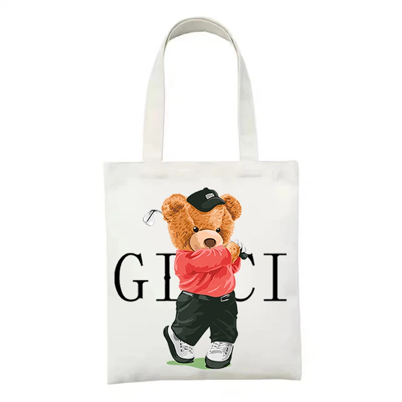 Casual Large Capacity Shoulder Bags Shopper Canvas Teddy Bear Fashion Harajuku Print Ulzzang Handbags Cheap Women