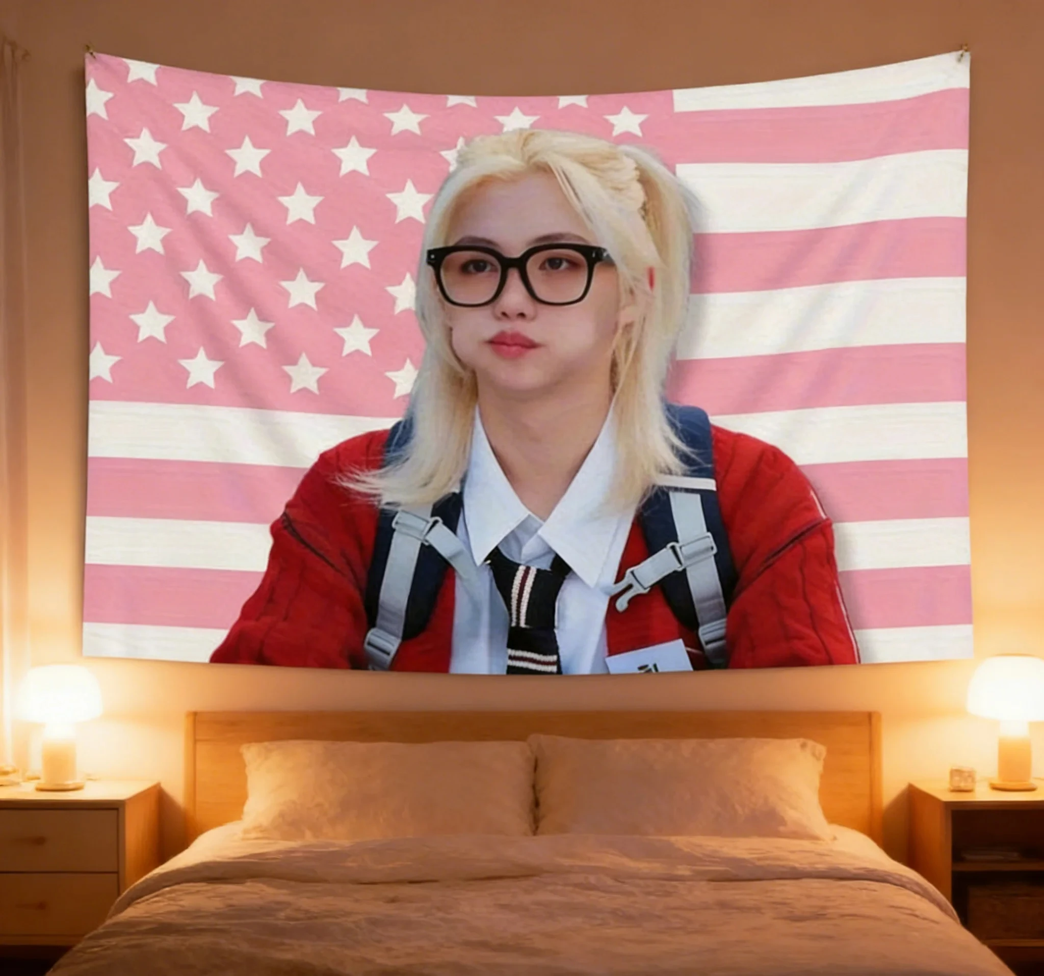 1 SKZ Felix Lindo Banner de Bandera Americana Rosa - Regalo Perfecto para los Fans de la Gira de 2025 - Tapiz Duradero para Decoración de Muebles