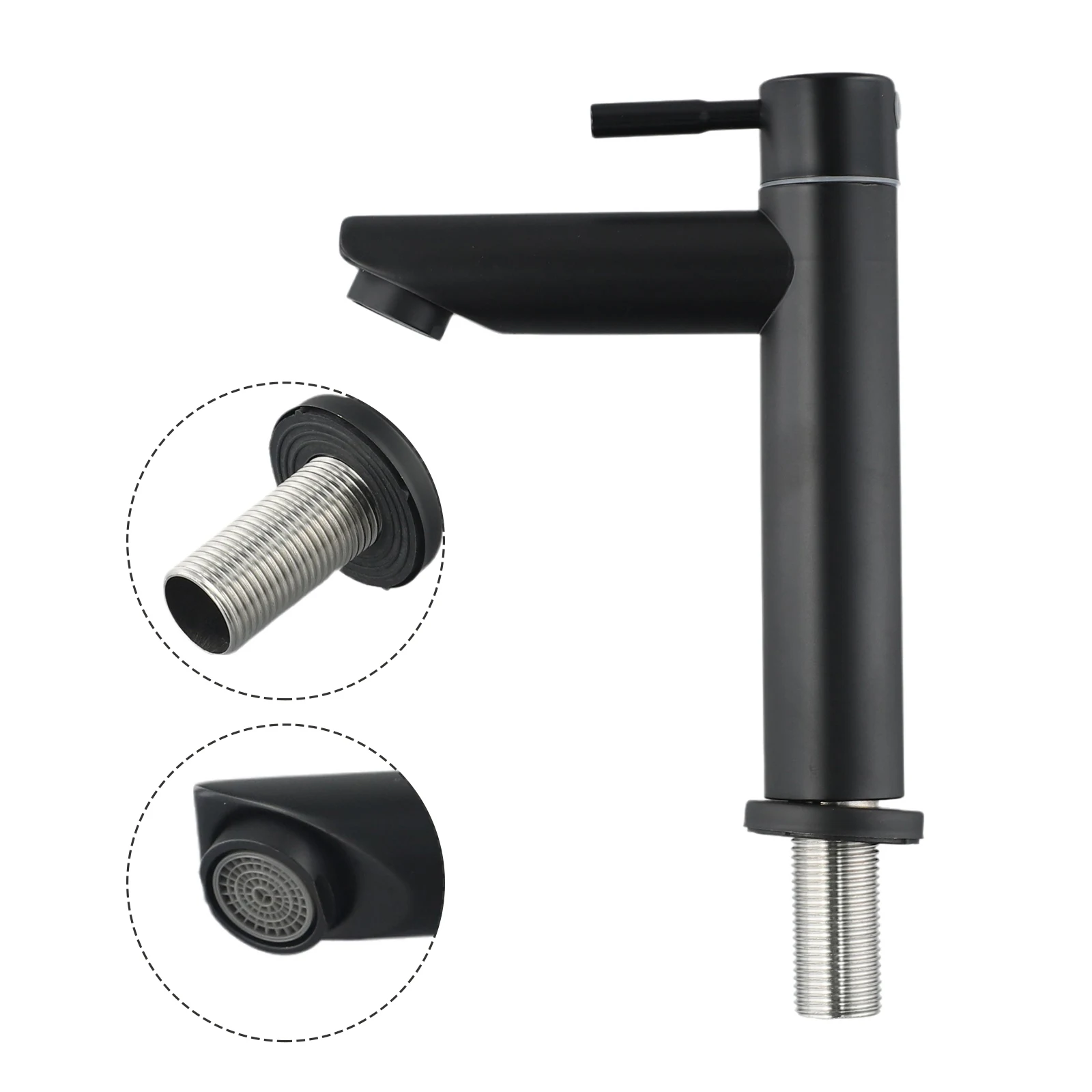 

G1/2 Thread Black Basin Kitchen Bathroom Mixer Sink Tap Sitting Type Single Cold Stainless Steel Matte Sink Faucet Taps