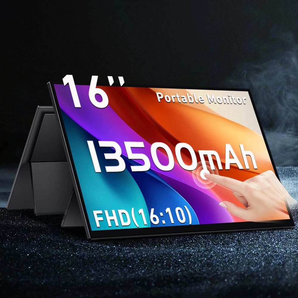 

Damrapt 16-дюймовый портативный монитор FHD с сенсорным экраном и металлическим каркасом для аккумулятора для ноутбука, телефона, Xbox, путешествий, дисплея Macbook