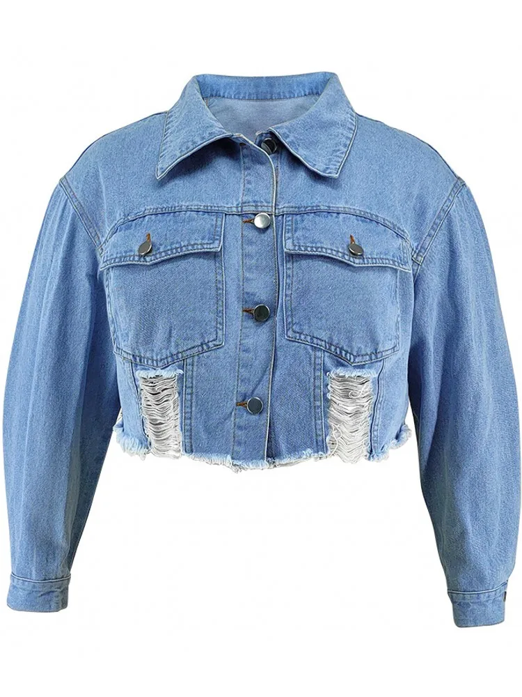 3XL حجم كبير بلوزات الإناث غير رسمية النساء الدنيم سترة ربيع الخريف ملابس طويلة الأكمام الجينز الصدريات واحدة الصدر 5XL 4XL