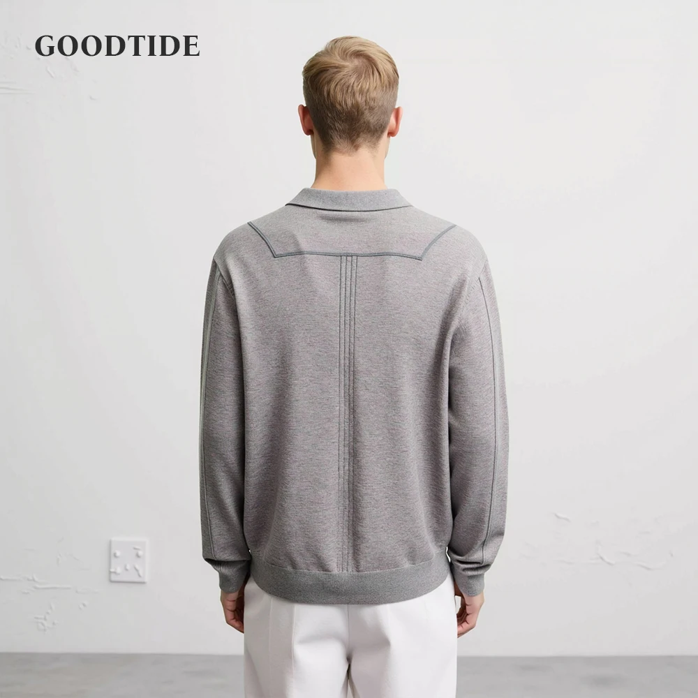 Casual Grey Long Sleeve Polo Shirt Men's Loose Fit Spring Autumn New Style American Fashion Sweatshirt Casual Wear Top Male