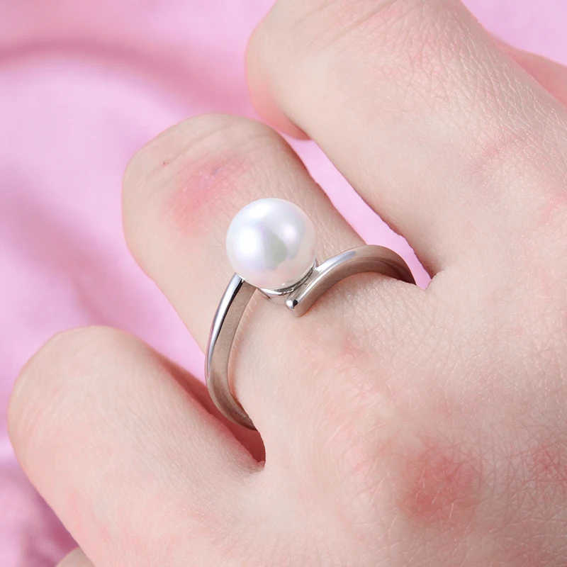 High Quality Trendy Shell Pearl 925 Sterling Silver Ladies Wedding Ring Jewelry For Women Gifts