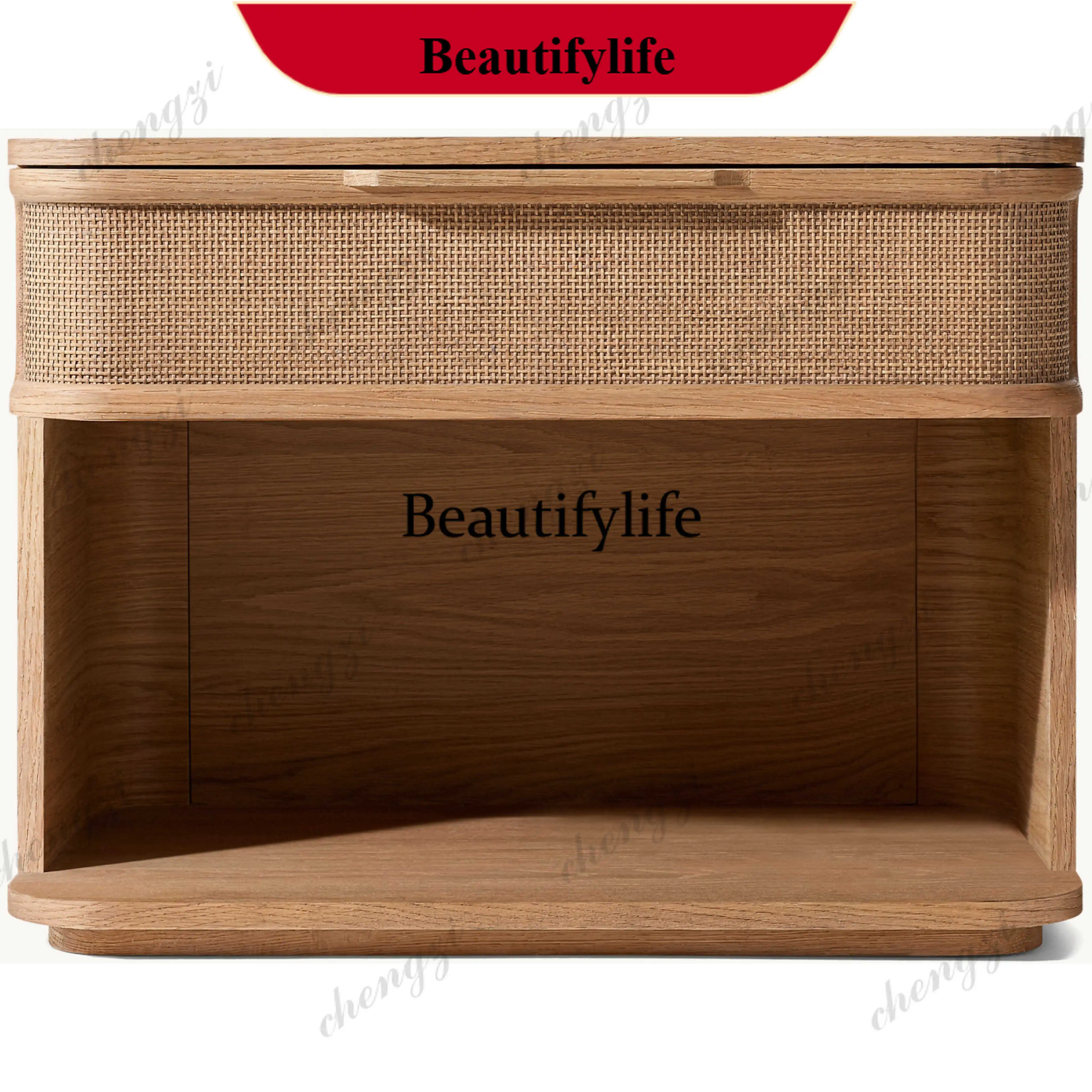 p182 Closed/bedside table braided rattan three-pump single-drawer cabinet French retro side cabinet