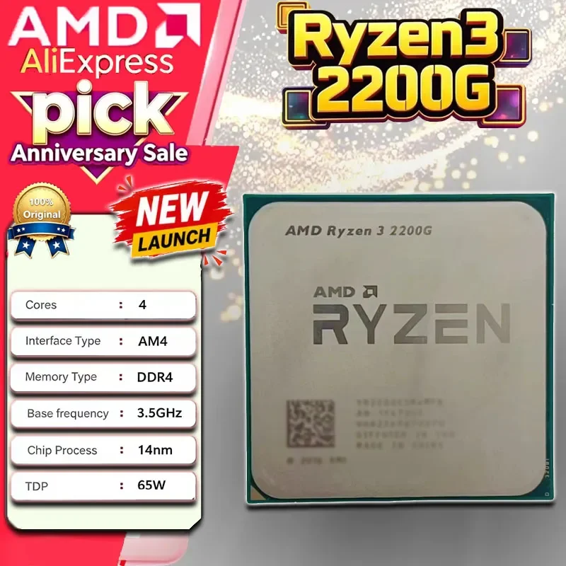 Procesador AMD Ryzen 3 2200G R3 2200G Usado, Socket AM4, CPU de Escritorio, Cuatro Núcleos, 4 Subprocesos, 3.5GHz, 14nm, Zen APU, YD2200C5M4MFB
