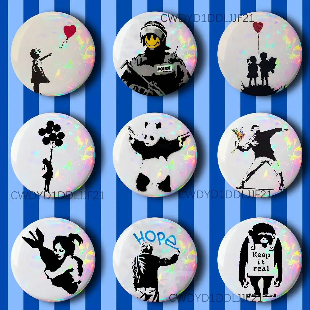 Street Art B-Banksy Graffiti Button Pins Cool Anime Cosplay Badges Clothes Backpack Decorations Brooch Gifts