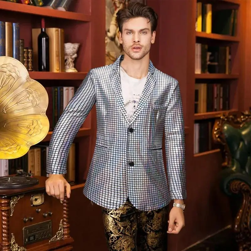 Sequins Blazers Shiny Sequins Suit Jacket Halloween Outfits Two Button Blazer Tuxedo Disco Glitter Party Blazer For Men Dinner