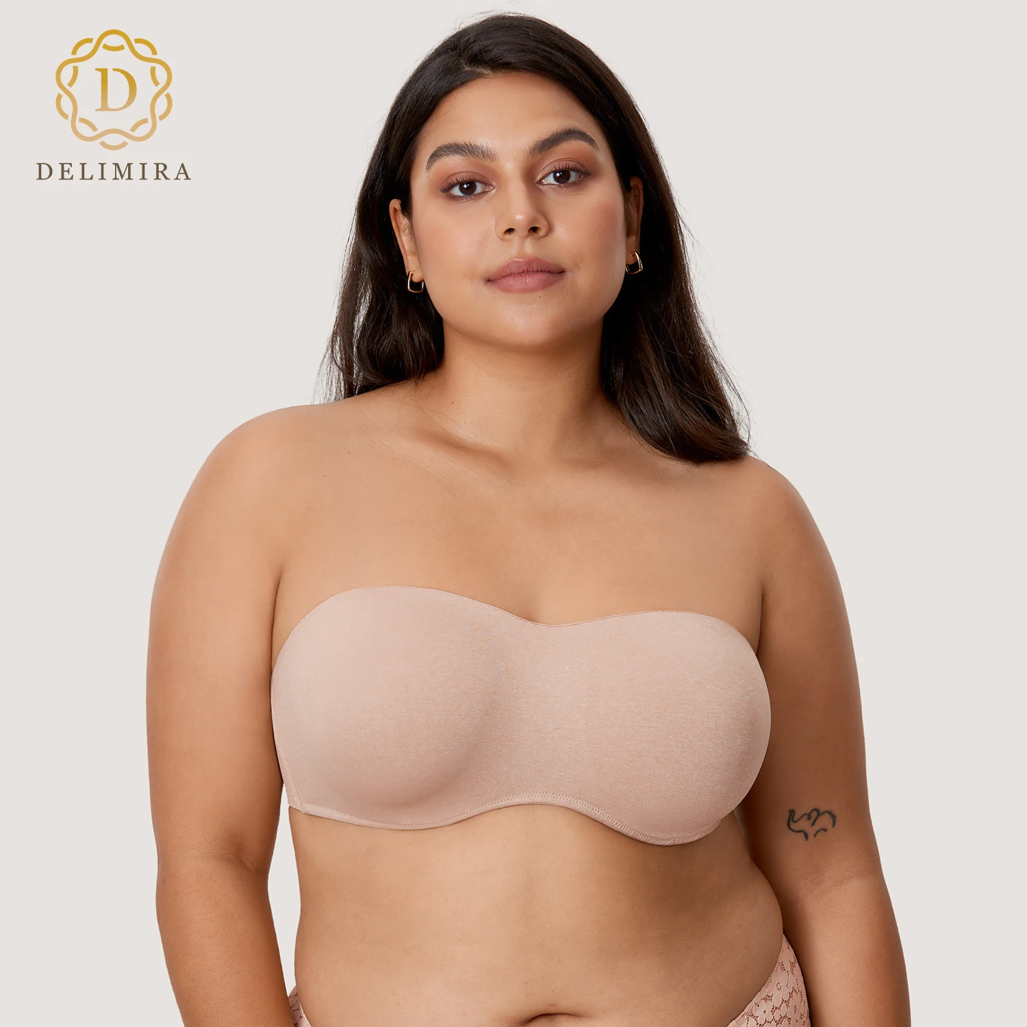 

DELIMIRA Womens Plus Size Seamless Underwire Bandeau Minimizer Strapless Bra for Big Busted Women Full Coverage Support Bras