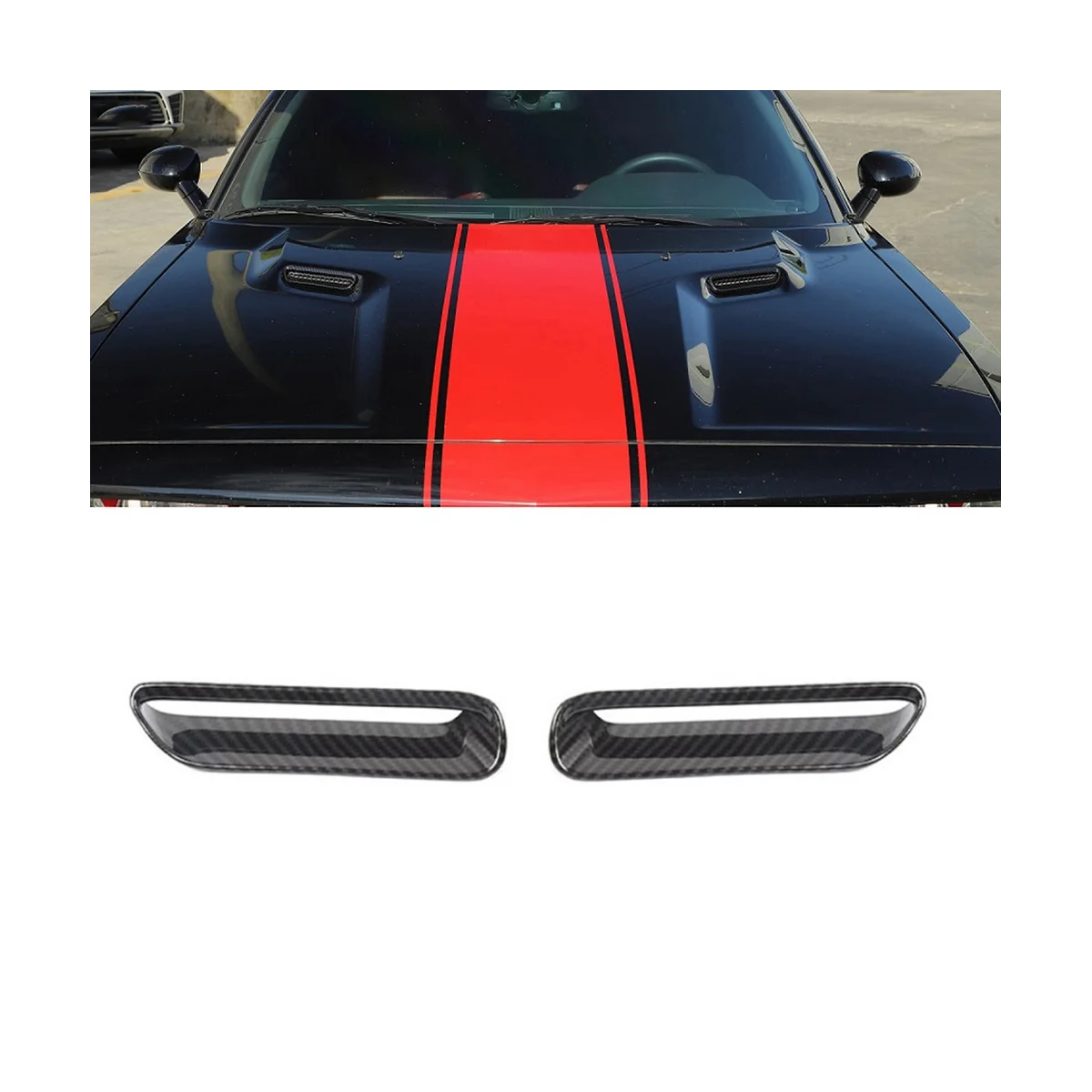 1Pair Engine Cover Trim Air Flow Intake Hood Vent Cover for Dodge Challenger 2009-2014 ABS Carbon Fiber Sticker Caps