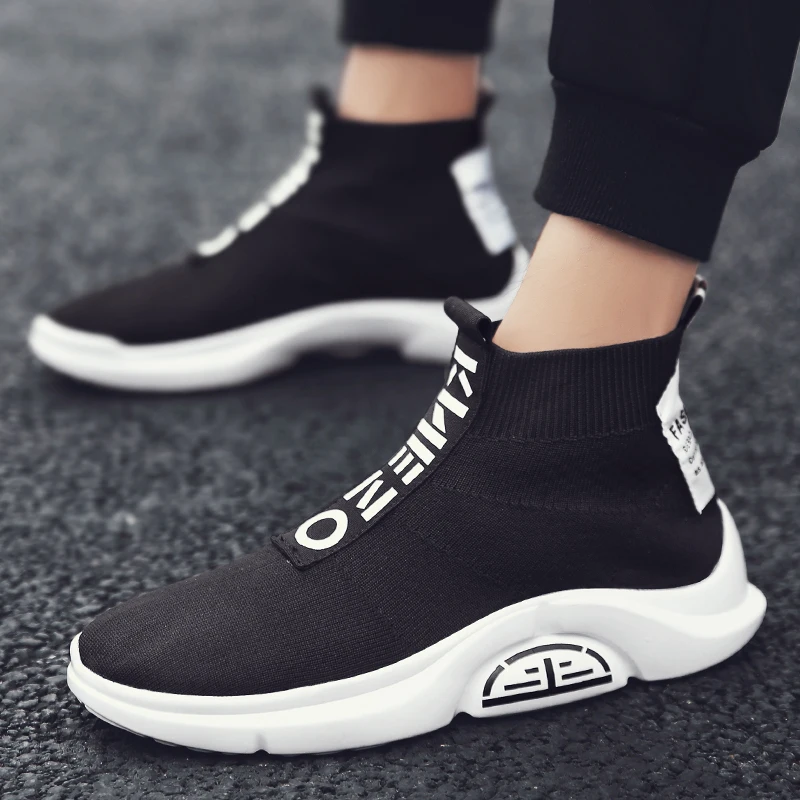 Men\'s Fashion Casual Shoes High Top Male Sneakers Trend Mesh Shoe Cover Foot Breathable Sports Running Shoes New Socks Shoes