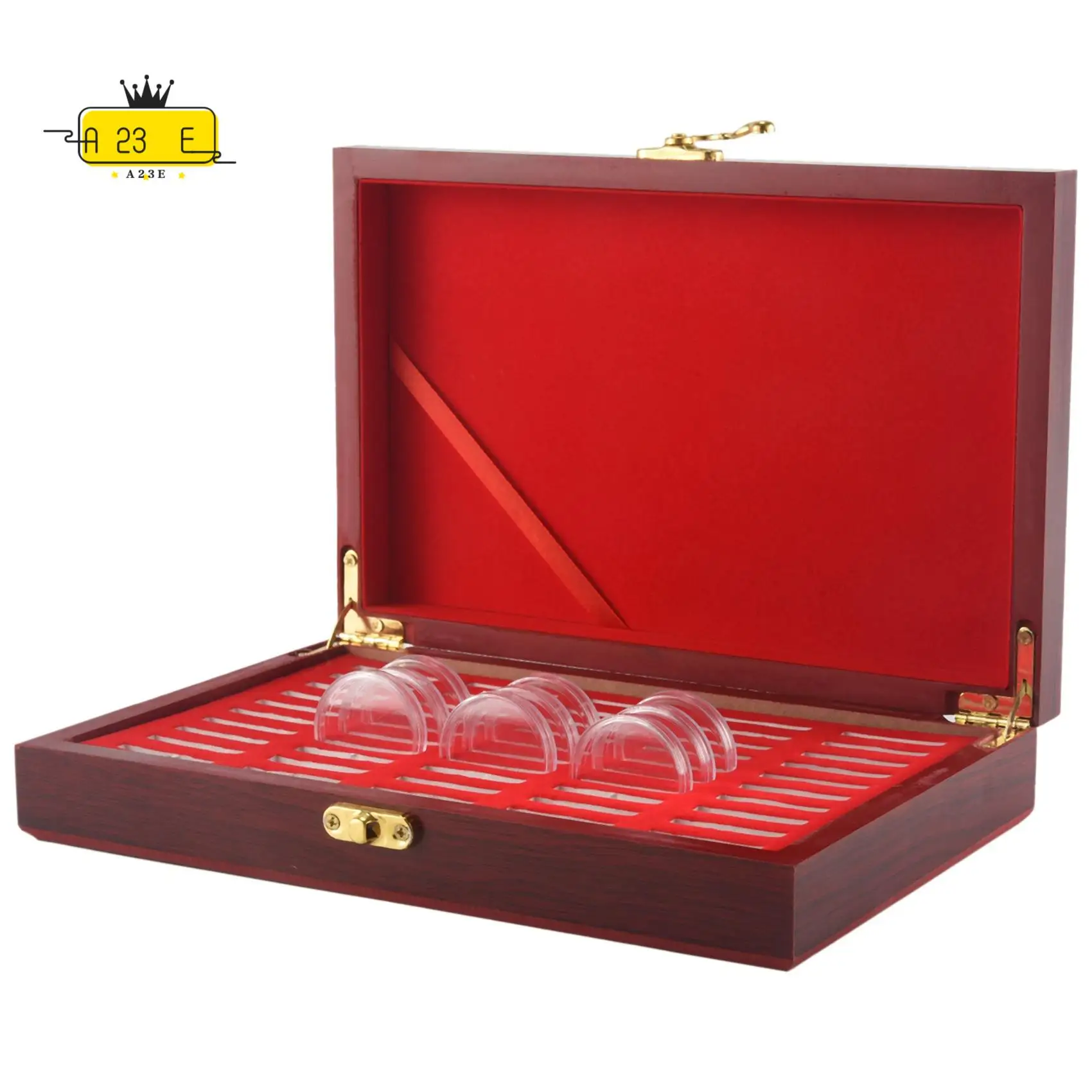 

A23E-50 Pcs Wood Coin Protection Display Box Storage Case Holder Round Box Commemorative Collection Box