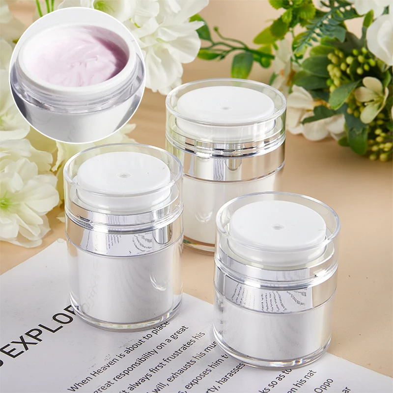 

1Pc 15/30/50g Airless Pump Jar Empty Acrylic Cream Bottle Refillable Cosmetic Easy To Use Container Portable Travel Makeup Tools